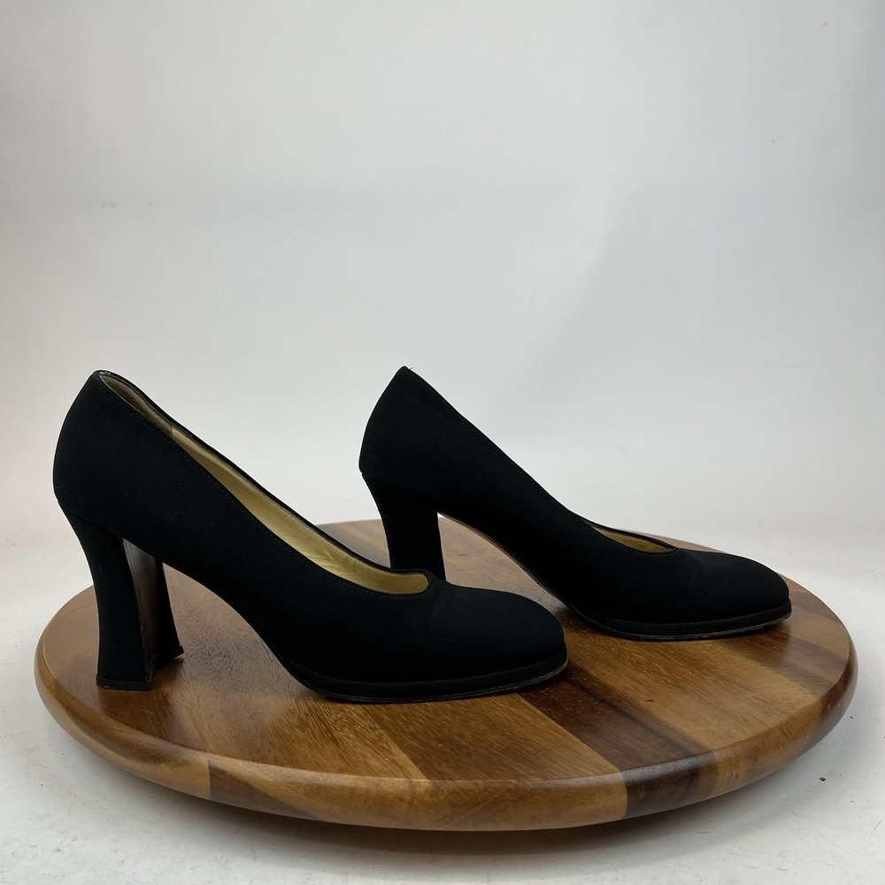 Womens Prada Black Fabric Vintage Slip On Flared Block Heel Pumps Size EU 37.5